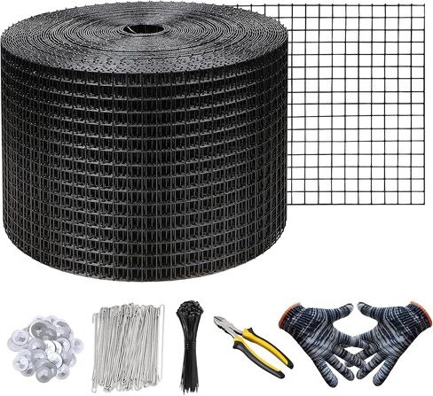 KASTLITE Solar Panel Bird Guard Mesh Kit - 6in x 100ft PVC Coated Galvanized Wire Screen, 100 Stainless Clips, Pliers & Gloves - No Drill Critter Shield, Rodent Barrier Fence for Under Panels, Black in Kuwait