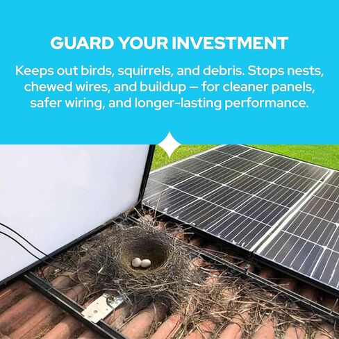KASTLITE Solar Panel Bird Guard Mesh Kit - 6in x 100ft PVC Coated Galvanized Wire Screen, 100 Stainless Clips, Pliers & Gloves - No Drill Critter Shield, Rodent Barrier Fence for Under Panels, Black in Kuwait