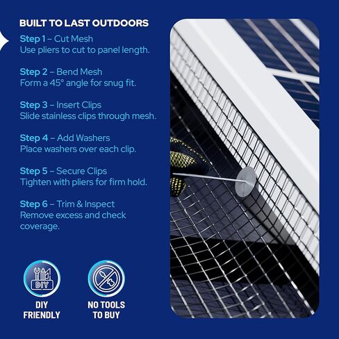 KASTLITE Solar Panel Bird Guard Mesh Kit - 6in x 100ft PVC Coated Galvanized Wire Screen, 100 Stainless Clips, Pliers & Gloves - No Drill Critter Shield, Rodent Barrier Fence for Under Panels, Black in Kuwait