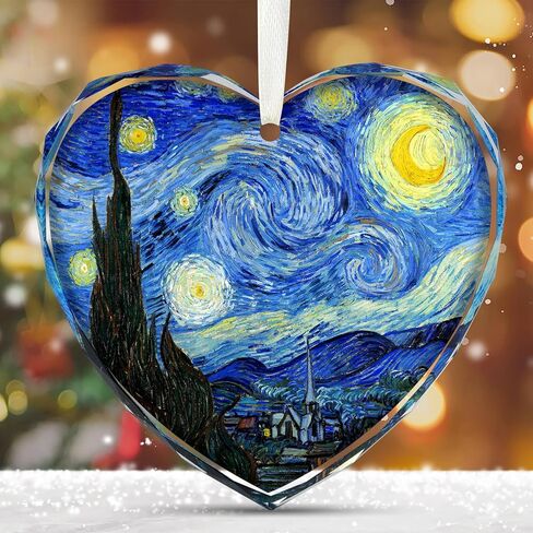 Valentines Day Gifts for Her Him, Christmas Tree Ornaments, Heart-Shaped Starry Night Art Ornament - Van Gogh Style Christmas Decoration - Classic Art Christmas Tree Ornament 2024. in Saudi Arabia