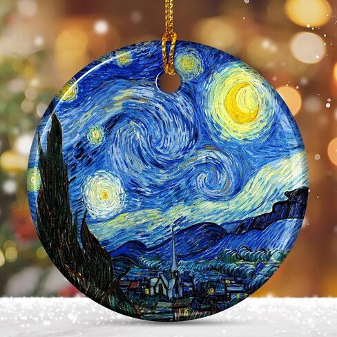 Valentines Day Gifts for Her Him, Christmas Tree Ornaments, Heart-Shaped Starry Night Art Ornament - Van Gogh Style Christmas Decoration - Classic Art Christmas Tree Ornament 2024. in Saudi Arabia