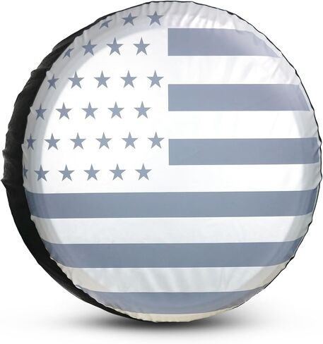 Spare Tire Cover for RV Trailer,Silver Waterproof PU Leather American Flag Spare Tire Cover Protectors,Fit for Jeep Wrangler RV,SUV (14" fits for tire Diameter 66-69cm/25.98-27.5in) in Kuwait