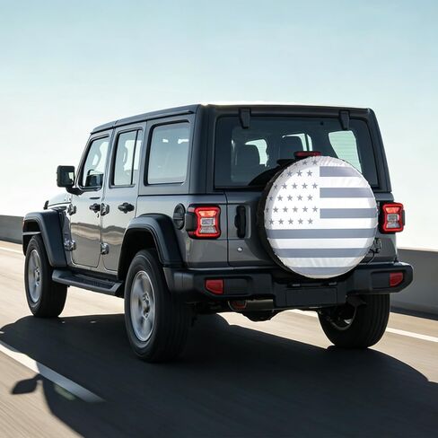 Spare Tire Cover for RV Trailer,Silver Waterproof PU Leather American Flag Spare Tire Cover Protectors,Fit for Jeep Wrangler RV,SUV (14" fits for tire Diameter 66-69cm/25.98-27.5in) in Kuwait