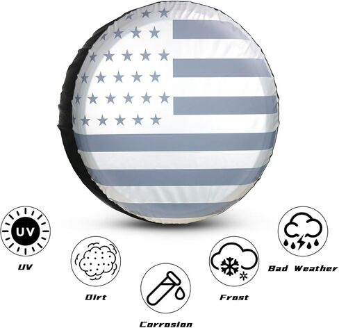 Spare Tire Cover for RV Trailer,Silver Waterproof PU Leather American Flag Spare Tire Cover Protectors,Fit for Jeep Wrangler RV,SUV (14" fits for tire Diameter 66-69cm/25.98-27.5in) in Kuwait