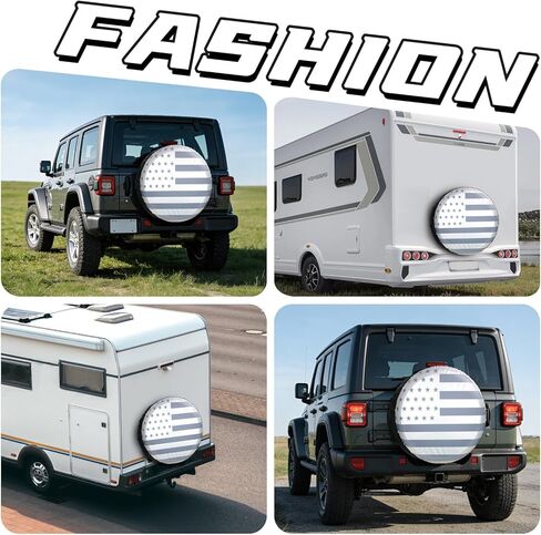 Spare Tire Cover for RV Trailer,Silver Waterproof PU Leather American Flag Spare Tire Cover Protectors,Fit for Jeep Wrangler RV,SUV (14" fits for tire Diameter 66-69cm/25.98-27.5in) in Kuwait