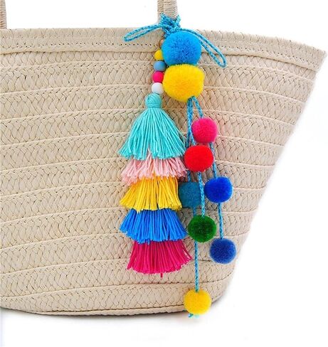 QTMY Pom Pom Tassel Long Bag Pendant Charm Keyring Keychain for Women Purse Handbag Decor in Saudi Arabia