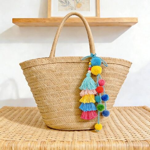 QTMY Pom Pom Tassel Long Bag Pendant Charm Keyring Keychain for Women Purse Handbag Decor in Saudi Arabia