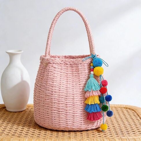 QTMY Pom Pom Tassel Long Bag Pendant Charm Keyring Keychain for Women Purse Handbag Decor in Saudi Arabia