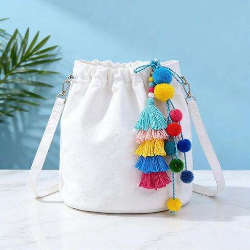 QTMY Pom Pom Tassel Long Bag Pendant Charm Keyring Keychain for Women Purse Handbag Decor in Saudi Arabia