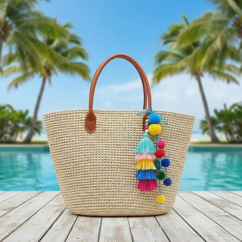 QTMY Pom Pom Tassel Long Bag Pendant Charm Keyring Keychain for Women Purse Handbag Decor in Saudi Arabia