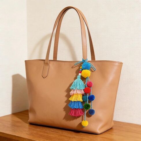 QTMY Pom Pom Tassel Long Bag Pendant Charm Keyring Keychain for Women Purse Handbag Decor in Saudi Arabia
