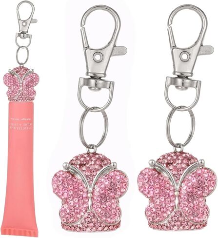 2 حزمة حامل سلسلة مفاتيح ملمع الشفاه بلينغ فراشة بلسم الشفاه مفتاح سلسلة غطاء حامل ملمع الشفاه متوافق مع أيام الجمعة الصيفية in Kuwait