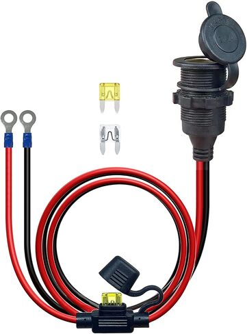 10FT 12V Fixed Thread Cigarette Lighter Socket Extension Cable, 12V Waterproof Outlet Socket Replacement 13AWG Heavy Duty Cable in Kuwait