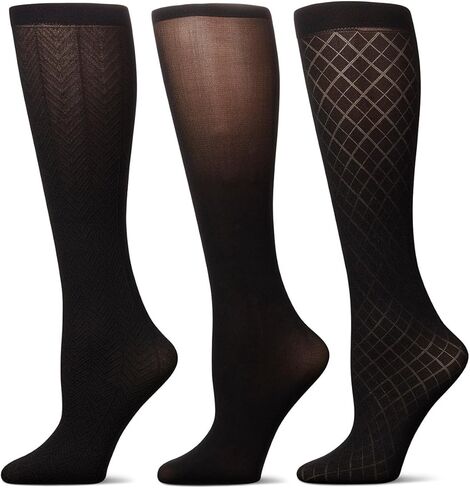 MeMoi Women's 3 Pair Pack Herringbone/Solid/Diamonds Trouser Socks in Saudi Arabia