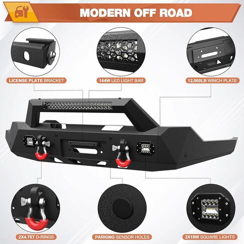 GMC Sierra 1500 Front Bumper for 2019-2022 GMC Sierra 1500 1500 Pickup, Includes Winch Plate, LED Lights and D-rings (2019 Not Fit Limited and 2022 Only Fit Limited) in Kuwait