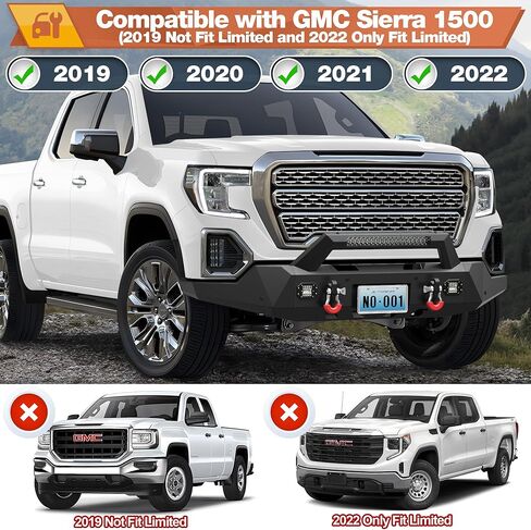 GMC Sierra 1500 Front Bumper for 2019-2022 GMC Sierra 1500 1500 Pickup, Includes Winch Plate, LED Lights and D-rings (2019 Not Fit Limited and 2022 Only Fit Limited) in Kuwait
