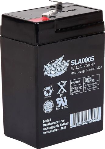 Interstate Batteries 6V 4.5Ah Battery (F1 Terminal) SLA AGM VRLA Rechargeable Replacement for Blood Pressure Monitors, Oxygen & Pulse Meters, Deer Feeders, Medical Devices (SLA0905) in Kuwait