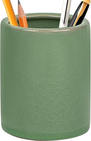 Celadon Ceramic Pencil Holder, Green Crackle-Glaze Pen Cup for Desk, Makeup Brush or Tool Organizer, 1-Pack in Saudi Arabia