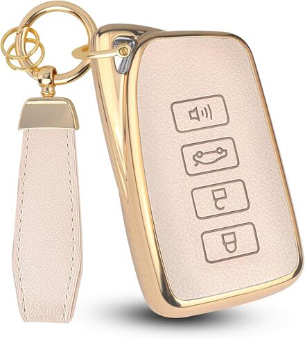 QBUC لغطاء مفتاح Lexus Key Fob مع سلسلة مفاتيح، جلد علوي + حافظة مفاتيح سيارة ناعمة من مادة TPU لسيارة Lexus 2015-2021 ES IS GS NX LS RX RC GX LX 570 200 250 350 460 300 F 450h 600h، 4 أزرار (أسود) in Saudi Arabia