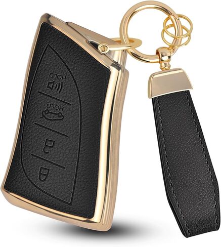 QBUC لغطاء مفتاح Lexus Key Fob مع سلسلة مفاتيح، جلد علوي + حافظة مفاتيح سيارة ناعمة من مادة TPU لسيارة Lexus 2015-2021 ES IS GS NX LS RX RC GX LX 570 200 250 350 460 300 F 450h 600h، 4 أزرار (أسود) in Saudi Arabia