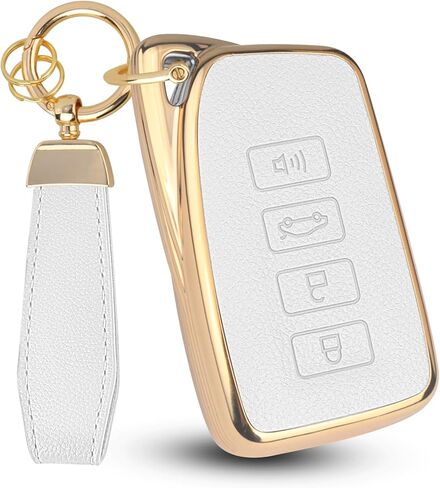 QBUC لغطاء مفتاح Lexus Key Fob مع سلسلة مفاتيح، جلد علوي + حافظة مفاتيح سيارة ناعمة من مادة TPU لسيارة Lexus 2015-2021 ES IS GS NX LS RX RC GX LX 570 200 250 350 460 300 F 450h 600h، 4 أزرار (أسود) in Saudi Arabia
