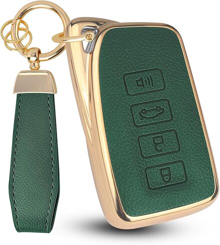 QBUC لغطاء مفتاح Lexus Key Fob مع سلسلة مفاتيح، جلد علوي + حافظة مفاتيح سيارة ناعمة من مادة TPU لسيارة Lexus 2015-2021 ES IS GS NX LS RX RC GX LX 570 200 250 350 460 300 F 450h 600h، 4 أزرار (أسود) in Saudi Arabia