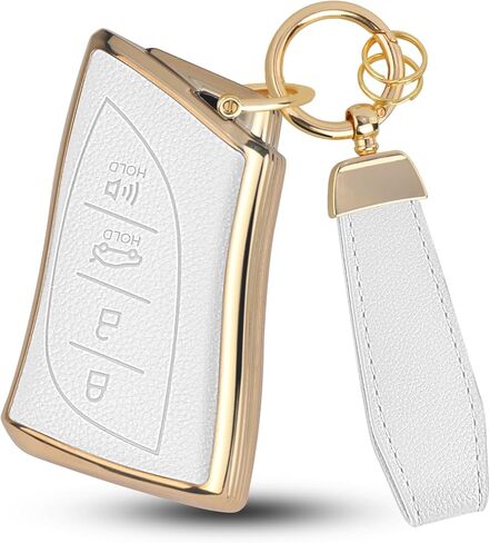 QBUC لغطاء مفتاح Lexus Key Fob مع سلسلة مفاتيح، جلد علوي + حافظة مفاتيح سيارة ناعمة من مادة TPU لسيارة Lexus 2015-2021 ES IS GS NX LS RX RC GX LX 570 200 250 350 460 300 F 450h 600h، 4 أزرار (أسود) in Saudi Arabia