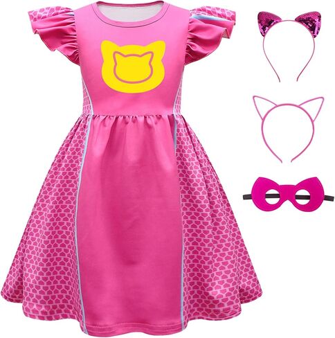 فستان الأميرة الخارق، عصابات رأس وقناع على شكل أذن قطة، مناسب لعمر 4-8 سنوات لأعياد الميلاد والهالوين والكريسماس in Kuwait