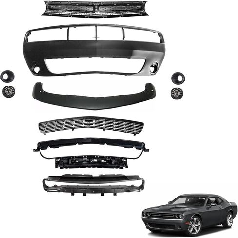 Front Bumper Cover & Grille Kit with Fog Lights Compatible with 2015-2023 Do-dge Challenger Bumper Cover,Replacement Bumper Kit w/Grille & Fog Lights in Saudi Arabia