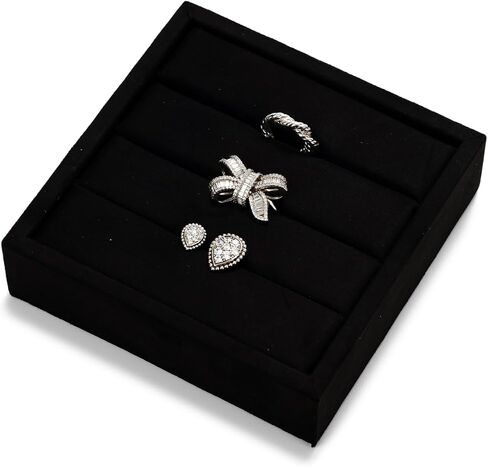 Black Velvet 3-Slots Jewelry Ring Display Tray Showcase Small Jewelry Display Organizer Tray for Rings(S) in Kuwait