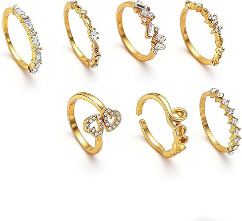 GIGB PBDK Gold Stackable Rings for Women,Cute Heart Stack Nail Ring Set Sparkly Adjustable Crystal Knuckle Rings,Trendy Boho Statement Jewelry Gift for Lover in Kuwait