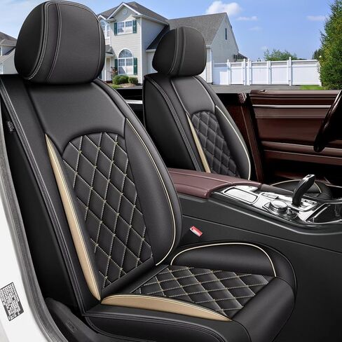 Full Set Seat Cover Fit for Chevrolet Chevy Malibu 2009-2025 2026 | Waterproof Faux Leather Car Seat Covers Protector - Easy to Install Automotive Interior Accessories (5 Seats, Golden Line) in Kuwait