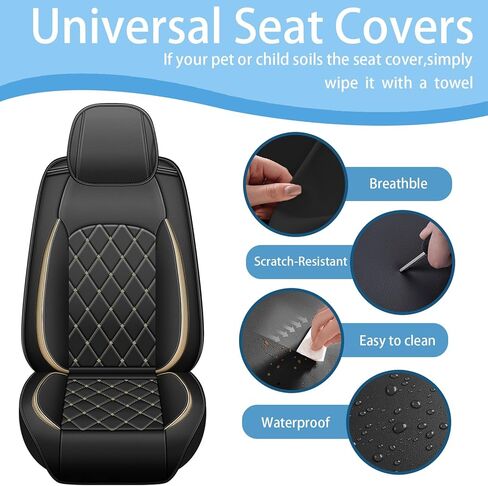 Full Set Seat Cover Fit for Chevrolet Chevy Malibu 2009-2025 2026 | Waterproof Faux Leather Car Seat Covers Protector - Easy to Install Automotive Interior Accessories (5 Seats, Golden Line) in Kuwait