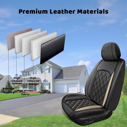 Full Set Seat Cover Fit for Chevrolet Chevy Malibu 2009-2025 2026 | Waterproof Faux Leather Car Seat Covers Protector - Easy to Install Automotive Interior Accessories (5 Seats, Golden Line) in Kuwait