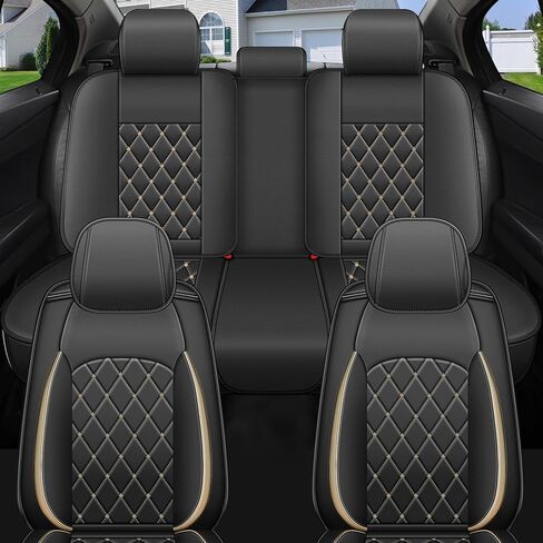 Full Set Seat Cover Fit for Chevrolet Chevy Malibu 2009-2025 2026 | Waterproof Faux Leather Car Seat Covers Protector - Easy to Install Automotive Interior Accessories (5 Seats, Golden Line) in Kuwait