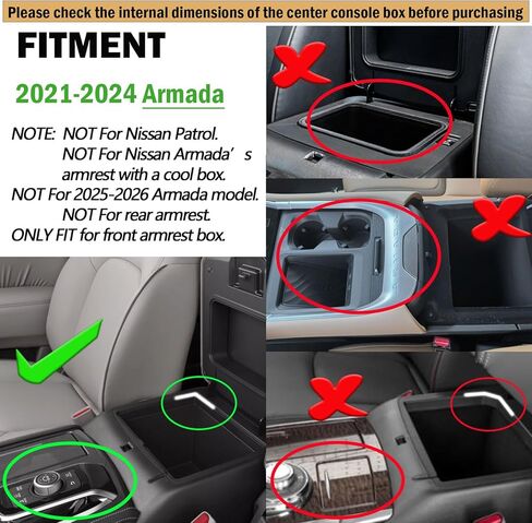 صينية تنظيم وحدة التحكم المركزية متوافقة مع ملحقات 2021-2024 Nissan Armada / 2022-2024 Infiniti QX80، صندوق تخزين وحدة التحكم الوسطى لدرج مسند الذراع (فقط لصندوق مسند الذراع الأمامي)، أحمر in Kuwait