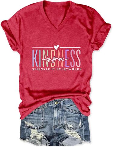تي شيرت Kindness مجاني Sprinkle It Everywhere بأكمام قصيرة ورقبة على شكل حرف V للنساء تي شيرت للمعلمين in Kuwait