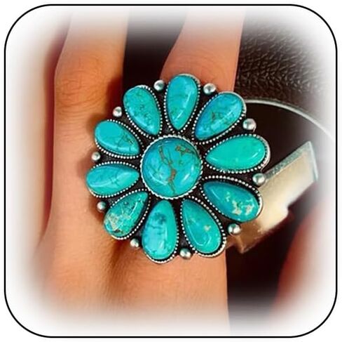 Boho Turquoise Western Jewelry for Women Dainty Country Cowboy Cowgirl Large Open Rings Fashion Big Round Natural Stone Knuckle Ring Statement Jewelry in Kuwait