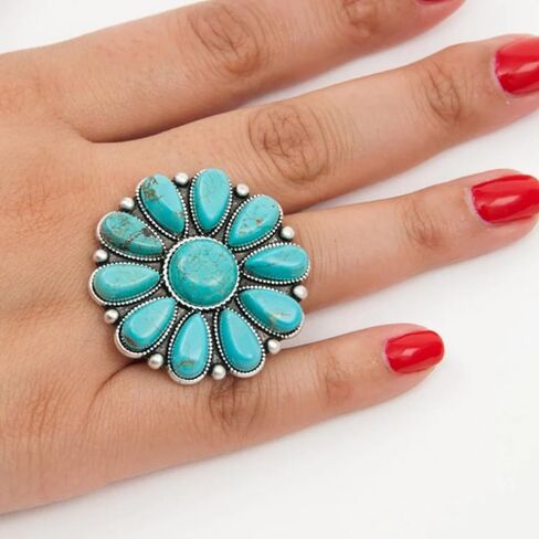 Boho Turquoise Western Jewelry for Women Dainty Country Cowboy Cowgirl Large Open Rings Fashion Big Round Natural Stone Knuckle Ring Statement Jewelry in Kuwait