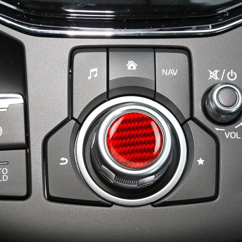 YAMUDA Compatible with Real Soft Carbon Fiber Central Control Multimedia Knob Button Sticker 1-Pack Covers Kit for Mazda CX-5 2017-2025 Red Interior Trim in Kuwait