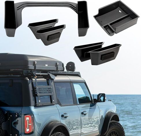 4 قطع من ملحقات التخزين الداخلية لسيارة Ford Bronco 2021 2022 2023 2024، وحدة تخزين وحدة التحكم المركزية، منظم مقبض 4 أبواب، صندوق تخزين مسند الذراع (ليس لعام 2025) in Saudi Arabia