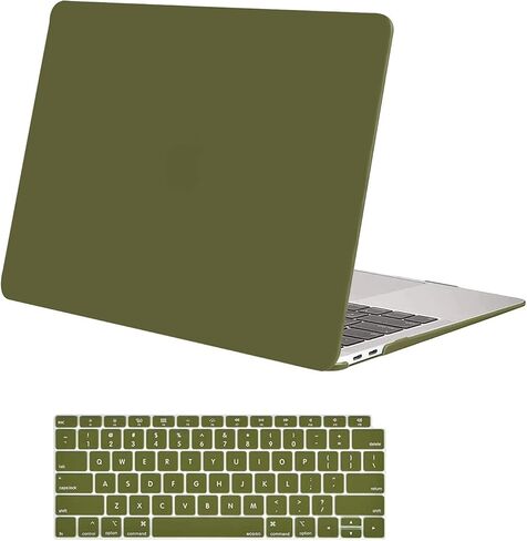 حافظة MOSISO متوافقة مع جهاز MacBook Air 13 بوصة 2022 2021 2020 2019 2018 إصدار A2337 M1 A2179 A1932 Touch ID، غطاء بلاستيكي صلب وغطاء لوحة مفاتيح لجهاز MacBook Air 13.3 بوصة، كابوليت زيتوني in Saudi Arabia