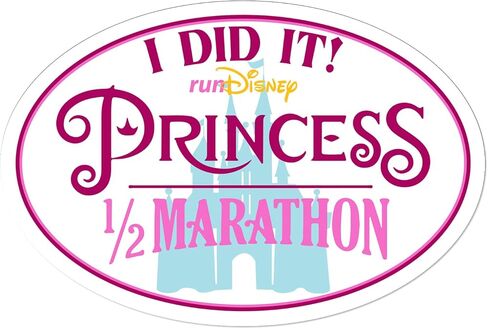 RunDisney Princess Weekend Half Marathon 13.1 Miles with Castle Removable Bumper Sticker Window Decal or Car Magnet with Custom Year Option (Decal-NoYear) in Saudi Arabia