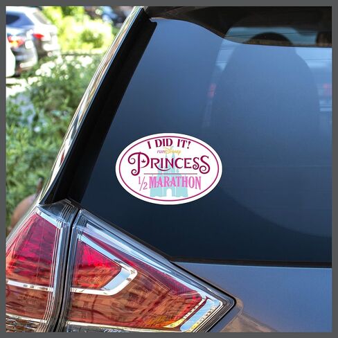 RunDisney Princess Weekend Half Marathon 13.1 Miles with Castle Removable Bumper Sticker Window Decal or Car Magnet with Custom Year Option (Decal-NoYear) in Saudi Arabia