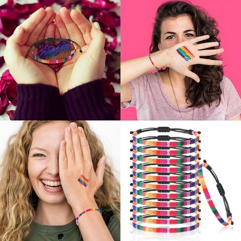 Cunno 300 Pcs Lgbt Pride Month Bracelets for Men and Women, Weave Rainbow Lgbtq Braided Rope Friendship Bracelet Adjustable Bisexual Bracelet Handmade Woven Festival Accessories for Gay Lesbian in Saudi Arabia