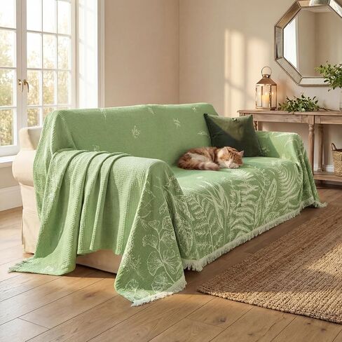 Horaldaily Spring Summer Waffle Couch Sofa Slip Cover, Green Plants Wild Fern Non Slip Washable Couch Sofa Cover for 2 Cushion Pet Friendly, Sectional L Shape Covers for Dogs, Kids,71"x118" in Saudi Arabia