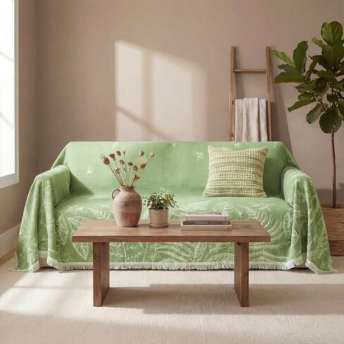 Horaldaily Spring Summer Waffle Couch Sofa Slip Cover, Green Plants Wild Fern Non Slip Washable Couch Sofa Cover for 2 Cushion Pet Friendly, Sectional L Shape Covers for Dogs, Kids,71"x118" in Saudi Arabia