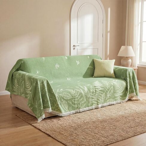 Horaldaily Spring Summer Waffle Couch Sofa Slip Cover, Green Plants Wild Fern Non Slip Washable Couch Sofa Cover for 2 Cushion Pet Friendly, Sectional L Shape Covers for Dogs, Kids,71"x118" in Saudi Arabia
