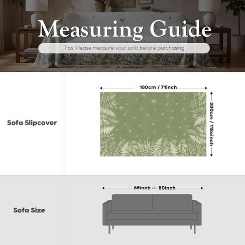 Horaldaily Spring Summer Waffle Couch Sofa Slip Cover, Green Plants Wild Fern Non Slip Washable Couch Sofa Cover for 2 Cushion Pet Friendly, Sectional L Shape Covers for Dogs, Kids,71"x118" in Saudi Arabia