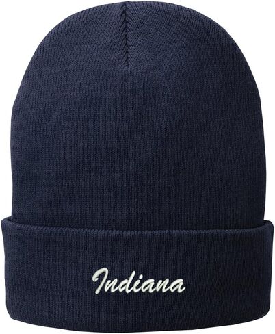 Trendy Apparel Shop Indiana Embroidered Winter Folded Long Beanie in Saudi Arabia